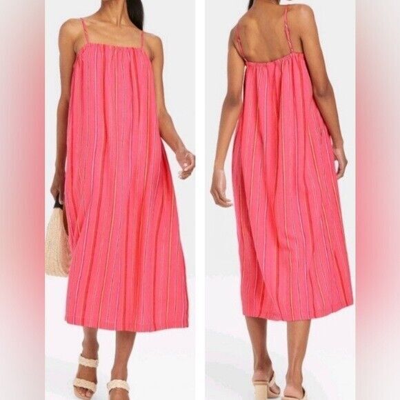 Women's Easy Linen Blend Strappy Dress (M /8-10) "PINK STRIPED" ~ NEW!!! - Picture 9 of 9
